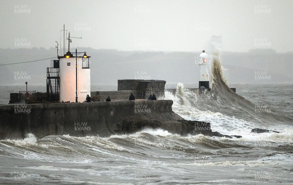 140120 - Picture shows the windy weather battering the coastline at Porthcawl, South Wales as parts of the country have been issued with weather warnings