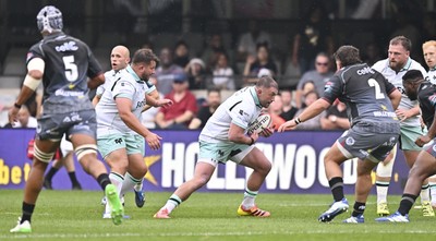 260926 - Hollywoodbets Sharks v Ospreys - United Rugby Championship - Dewi Lake, Captain of Ospreys, challenges Eduan Swart of The Sharks