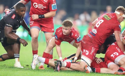 170525 - Hollywoodbets Sharks v Scarlets - United Rugby Championship - Archie Hughes of the Scarlets 