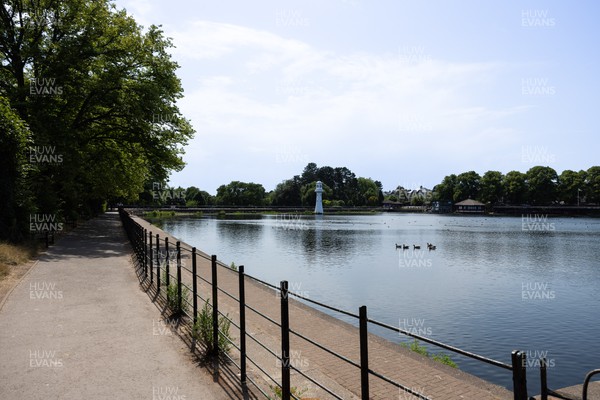 180722 - A virtually deserted Roath Park in Cardiff as people appear to heed the Amber Warning for extreme heat and avoid the sun in the early afternoon
