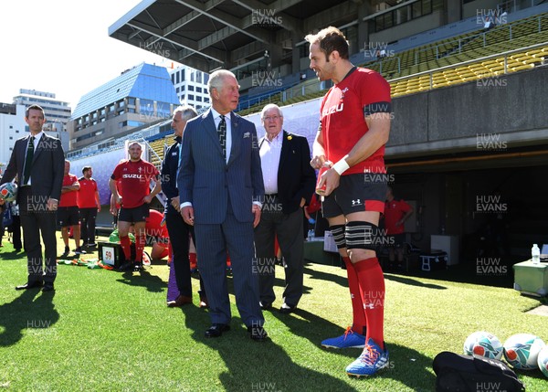 231019 - Wales Rugby Training - HRH Prince of Wales meets Alun Wyn Jones during Wales training