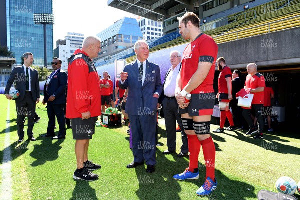 231019 - Wales Rugby Training - HRH Prince of Wales meets Warren Gatland and Alun Wyn Jones during Wales training