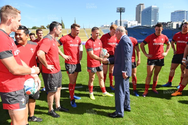 231019 - Wales Rugby Training - HRH Prince of Wales meets Gareth Davies during Wales training