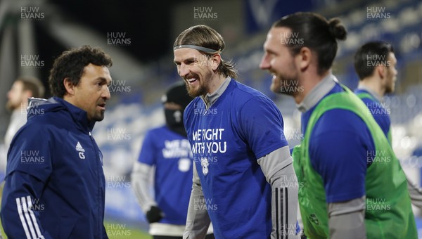 050321 - Huddersfield Town v Cardiff City - Sky Bet Championship - Aden Flint of Cardiff and Sean Morrison of Cardiff look relaxed before the match