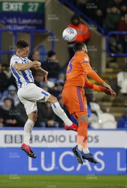 120220 - Huddersfield Town v Cardiff City - Sky Bet Championship - Callum Paterson of Cardiff and Jonathan Hogg of Huddersfield 