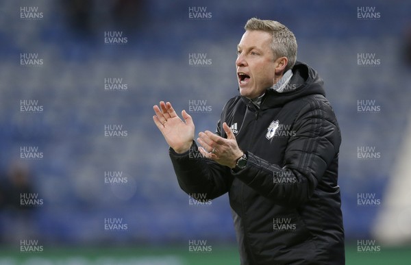 120220 - Huddersfield Town v Cardiff City - Sky Bet Championship - Manager Neil Harris of Cardiff urges on his side in the 1st half 