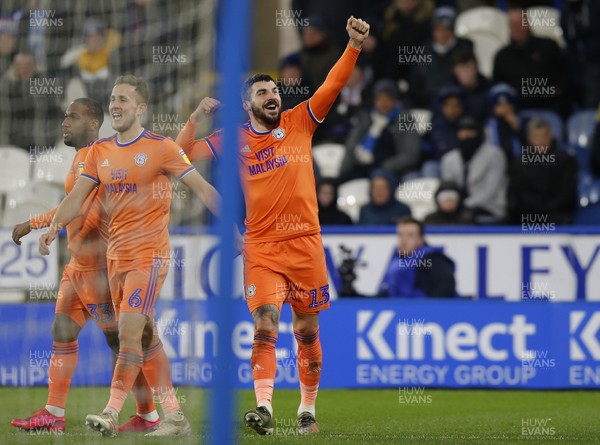 120220 - Huddersfield Town v Cardiff City - Sky Bet Championship - Callum Paterson of Cardiff celebrates to fans after scoring the 3rd goal 