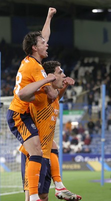 140426 - Huddersfield Town v Cardiff City - Sky Bet League 1 - Yousef Saleh of Cardiff celebrates scoring the equaliser in the fifth minute of injury time at the end of the match, with Perry Ng of Cardiff on top