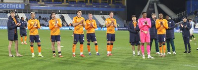 140426 - Huddersfield Town v Cardiff City - Sky Bet League 1 - Team applauds the travelling fans