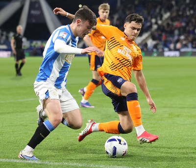 140426 - Huddersfield Town v Cardiff City - Sky Bet League 1 - Alex Robertson of Cardiff and Cameron Humphreys of Huddersfield