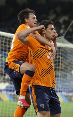 140426 - Huddersfield Town v Cardiff City - Sky Bet League 1 - Yousef Saleh of Cardiff celebrates scoring the equaliser in the fifth minute of injury time at the end of the match with Perry Ng of Cardiff on top