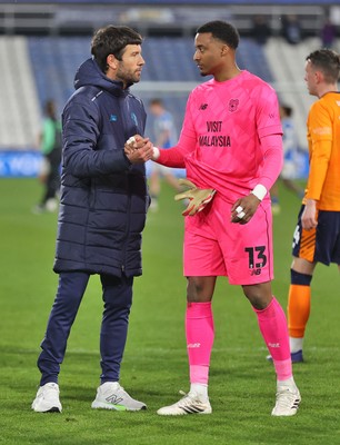 140426 - Huddersfield Town v Cardiff City - Sky Bet League 1 - Manager Brian Barry-Murphy of Cardiff and Goalkeeper Nathan Trott of Cardiff at the end of the match
