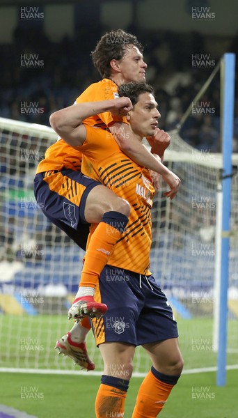 140426 - Huddersfield Town v Cardiff City - Sky Bet League 1 - Yousef Saleh of Cardiff celebrates scoring the equaliser in the fifth minute of injury time at the end of the match, with Perry Ng of Cardiff on top