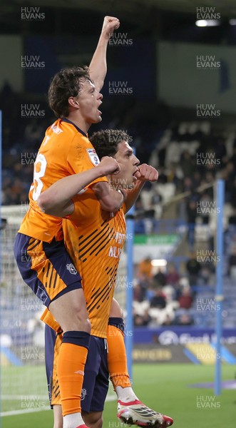 140426 - Huddersfield Town v Cardiff City - Sky Bet League 1 - Yousef Saleh of Cardiff celebrates scoring the equaliser in the fifth minute of injury time at the end of the match, with Perry Ng of Cardiff on top