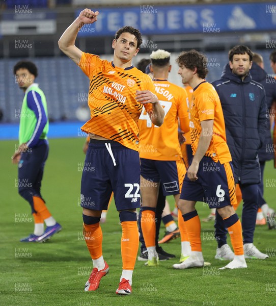 140426 - Huddersfield Town v Cardiff City - Sky Bet League 1 - Yousef Saleh of Cardiff salutes the travelling fans