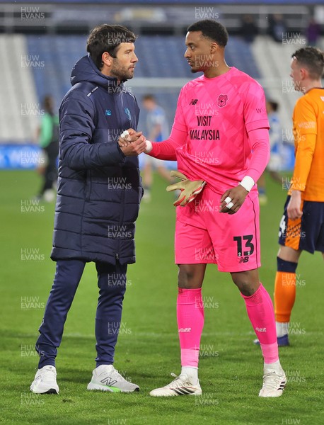 140426 - Huddersfield Town v Cardiff City - Sky Bet League 1 - Manager Brian Barry-Murphy of Cardiff and Goalkeeper Nathan Trott of Cardiff at the end of the match