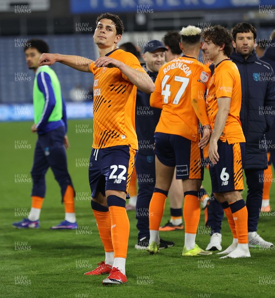 140426 - Huddersfield Town v Cardiff City - Sky Bet League 1 - goal scorer Yousef Saleh of Cardiff salutes the travelling fans watched by Manager Brian Barry-Murphy of Cardiff