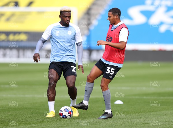 170922 - Huddersfield Town v Cardiff City - Sky Bet Championship - Andy Rinomhota of Cardiff and Cedric Kipre of Cardiff warm up