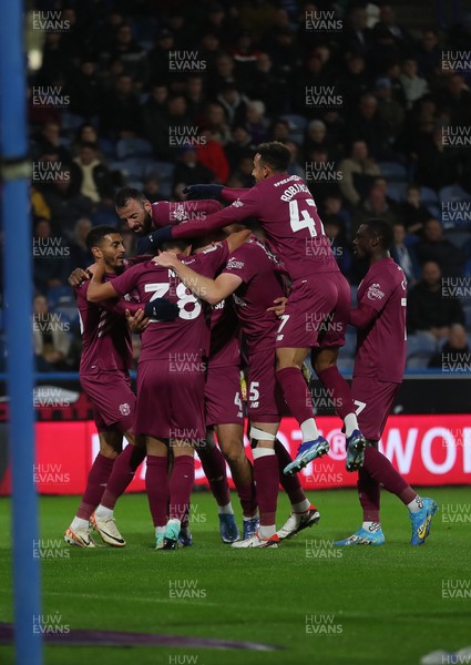 241022 - Huddersfield Town v Cardiff City - Sky Bet Championship - Cardiff Celebrate going 2-0 up 