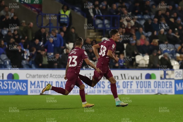 241022 - Huddersfield Town v Cardiff City - Sky Bet Championship - Perry Ng of Cardiff (R) celebrates his goal 