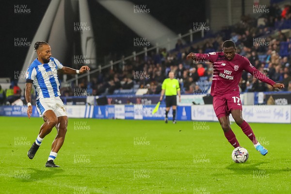241022 - Huddersfield Town v Cardiff City - Sky Bet Championship - Jamilu Collins delivers a cross for Cardiff 