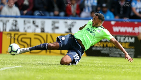 250818 - Huddersfield Town v Cardiff City - Premier League - Nathaniel Mendez-Laing of Cardiff City collides with keeper Ben Hamer of Huddersfield Town and goes off on the stretcher afterwards
