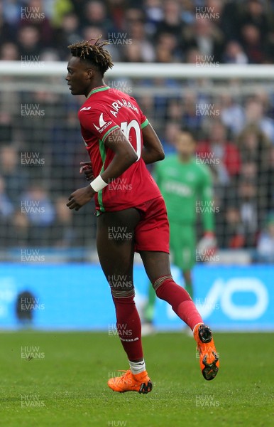 100318 - Huddersfield Town v Swansea City - Premier League - Tammy Abraham of Swansea seems to loose part of his shorts