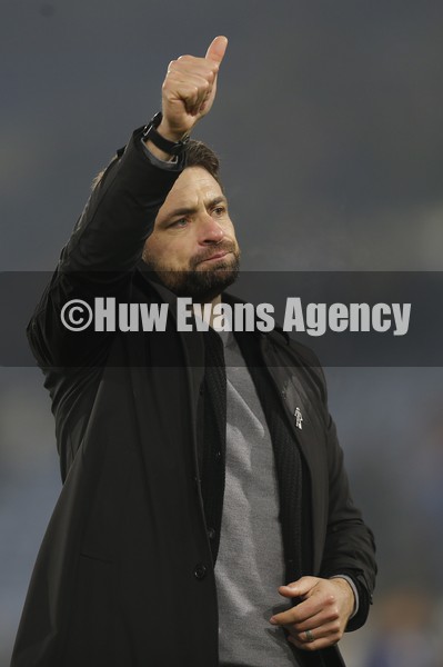 150122 - Huddersfield Town v Swansea City - Sky Bet Championship - Head Coach Russell Martin  of Swansea applauds the fans at the end of the match