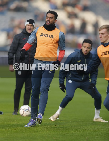 150122 - Huddersfield Town v Swansea City - Sky Bet Championship - Cyrus Christie of Swansea warm up before start of match