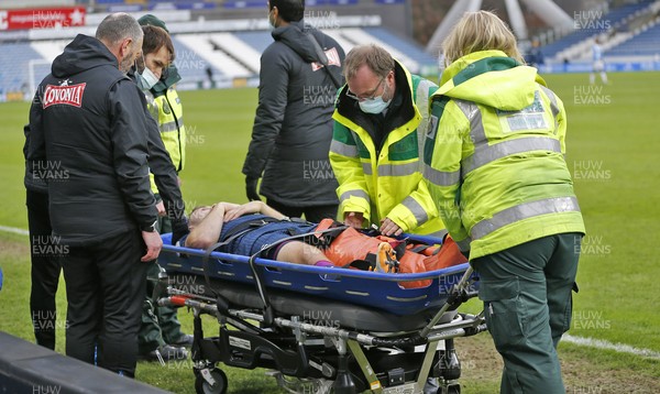 200221 - Huddersfield Town v Swansea City - Sky Bet Championship - Jordan Morris of Swansea is stretchered off in the 2nd half with injured left leg