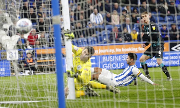 261119 - Huddersfield Town v Swansea City - Sky Bet Championship - Jay Fulton of Swansea scores the 1st goal of the game past Goalkeeper Kamil Grabara of Huddersfield  
