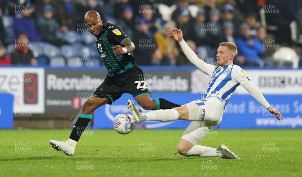 261119 - Huddersfield Town v Swansea City - Sky Bet Championship - Andre Ayew of Swansea and Lewis O'Brien of Huddersfield 