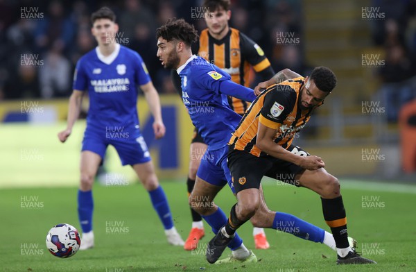 040223 - Hull City v Cardiff City - Sky Bet Championship - Kion Etete of Cardiff and Cyrus Christie of Hull