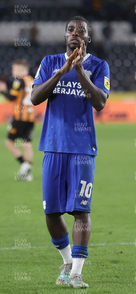 040223 - Hull City v Cardiff City - Sky Bet Championship - Sheyi Ojo of Cardiff applauds the fans at the end of the game