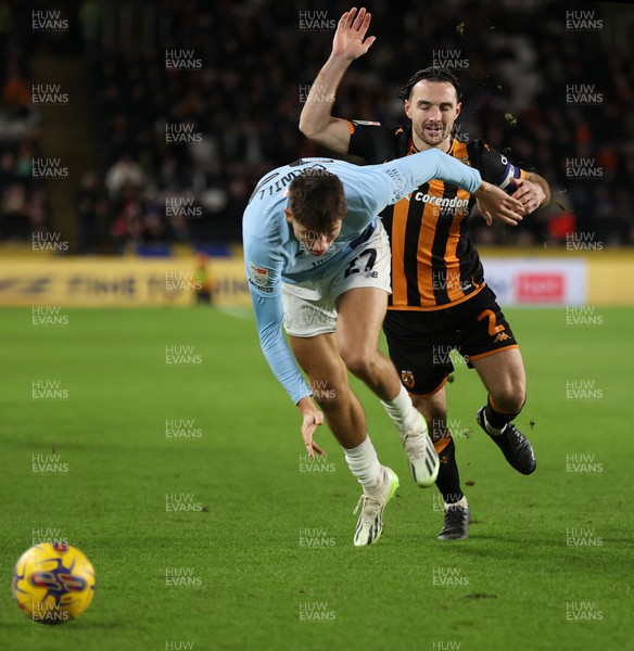 161223 - Hull City v Cardiff City - Sky Bet Championship - Rubin Colwill of Cardiff and Lewie Coyle of Hull City