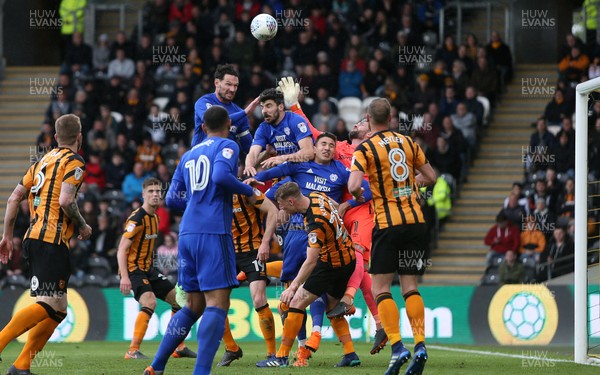 280418 - Hull City v Cardiff City - SkyBet Championship - Sean Morrison of Cardiff City scores a goal