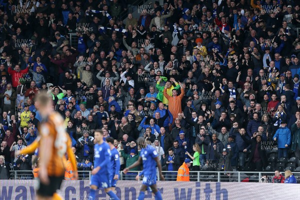 280418 - Hull City v Cardiff City - SkyBet Championship - Cardiff fans celebrate after Sean Morrison of Cardiff City scores the opening goal