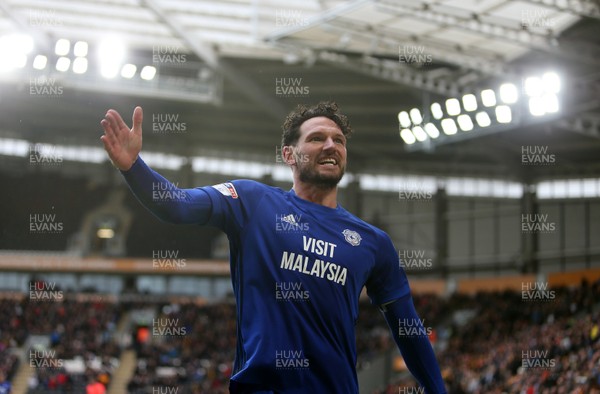 280418 - Hull City v Cardiff City - SkyBet Championship - Sean Morrison of Cardiff City celebrates scoring his second goal
