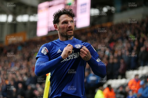 280418 - Hull City v Cardiff City - SkyBet Championship - Sean Morrison of Cardiff City celebrates scoring his second goal