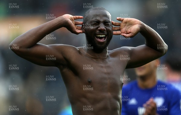 280418 - Hull City v Cardiff City - SkyBet Championship - Souleymane Bamba of Cardiff City celebrates with fans at full time