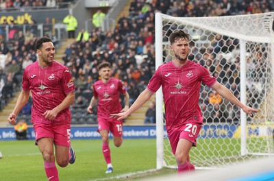 100224 - Hull City v Swansea City - Sky Bet Championship - Liam Cullen  of Swansea celebrates scoring the 1st goal from a long shot