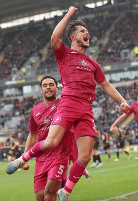 100224 - Hull City v Swansea City - Sky Bet Championship - Liam Cullen  of Swansea celebrates scoring the 1st goal with Ben Cabango of Swansea