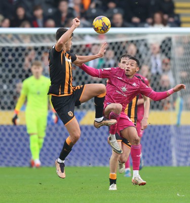 100224 - Hull City v Swansea City - Sky Bet Championship - Ronald of Swansea and Ryan Giles of Hull City