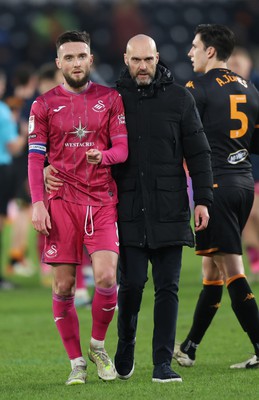 100224 - Hull City v Swansea City - Sky Bet Championship - Head Coach Luke Williams  of Swansea with Matt Grimes of Swansea at the end of the match