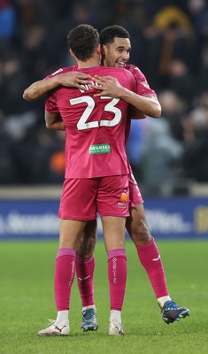 100224 - Hull City v Swansea City - Sky Bet Championship - Ben Cabango of Swansea and Nathan Wood of Swansea at the end of the match