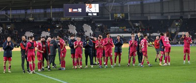 100224 - Hull City v Swansea City - Sky Bet Championship - Team at the end of the match with scoreboard in background