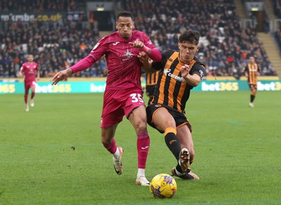 100224 - Hull City v Swansea City - Sky Bet Championship - Ronald of Swansea and Ryan Giles of Hull City