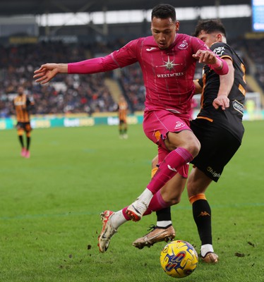 100224 - Hull City v Swansea City - Sky Bet Championship - Ronald of Swansea and Ryan Giles of Hull City