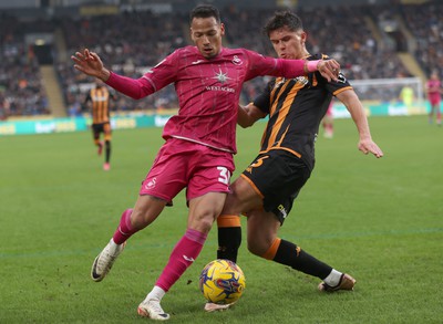 100224 - Hull City v Swansea City - Sky Bet Championship - Ronald of Swansea and Ryan Giles of Hull City