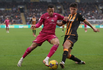 100224 - Hull City v Swansea City - Sky Bet Championship - Ronald of Swansea and Ryan Giles of Hull City